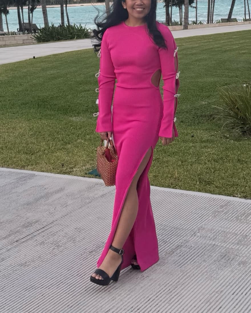 Hot Pink Knit CutOut Crystal Bow Dress - Image 3