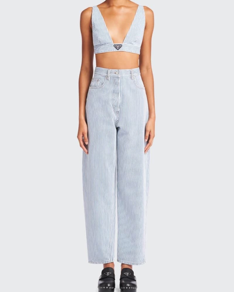 Prada Striped Denim Straight Leg Pants - Image 2