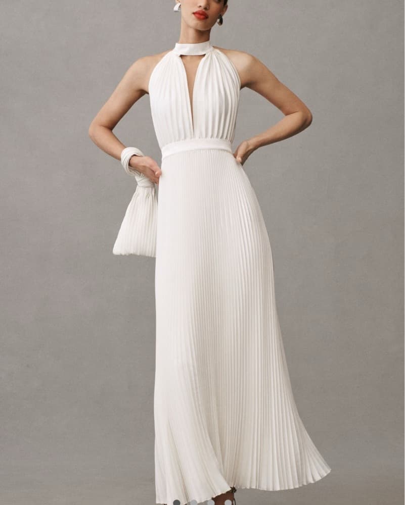 LIdee Pleated White Maxi Dress - Image 2