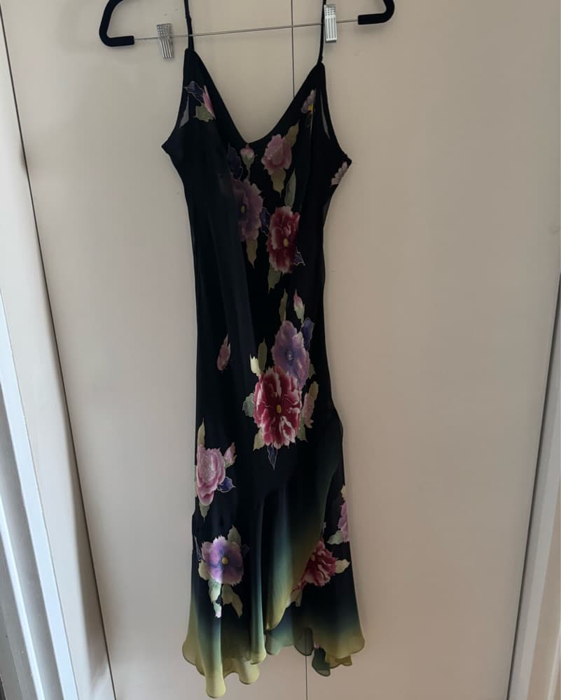 Italian Vintage Black &Floral Silk Dress - Image 1