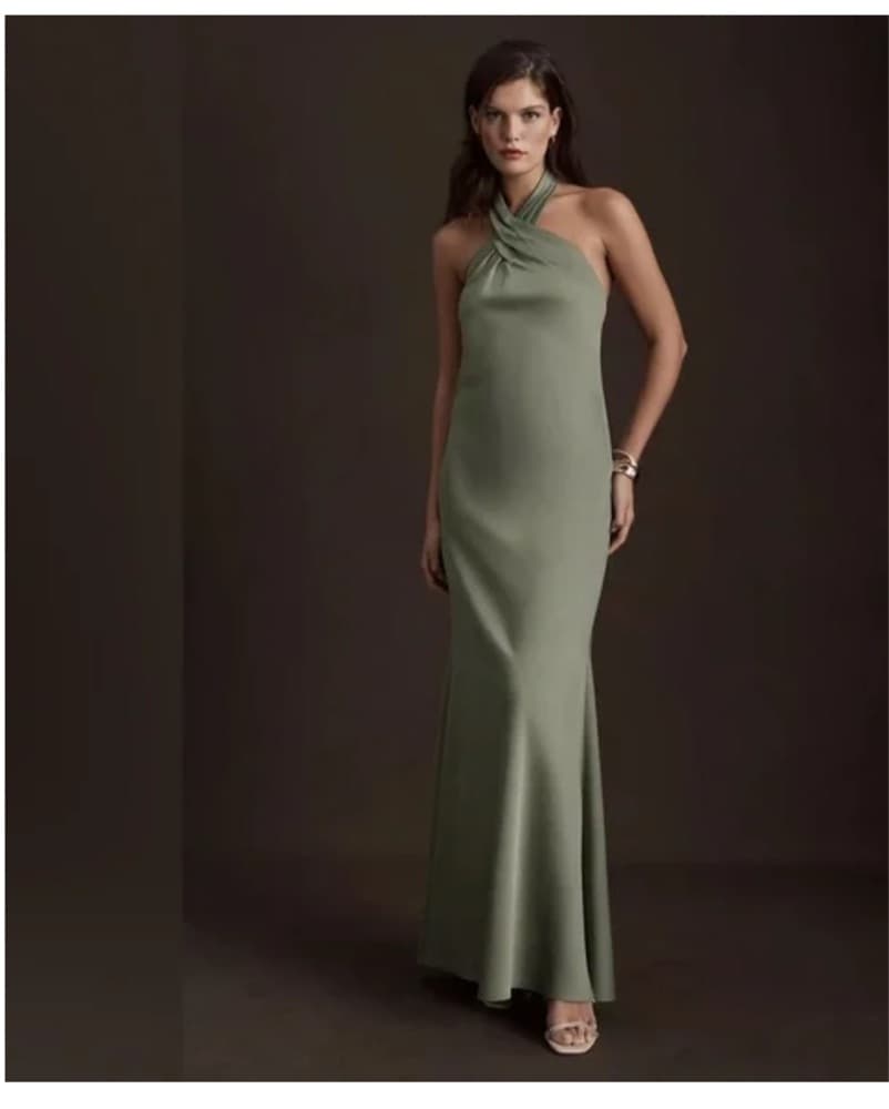 Elegant Sage Green Halter Gown - Image 1