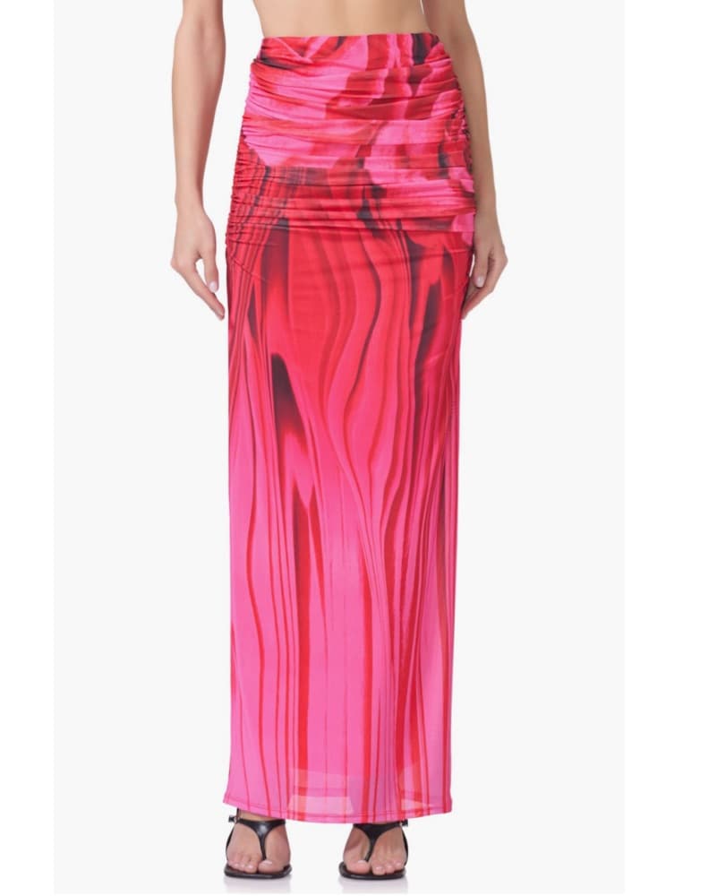 Bevin Print Powermesh Ruched Maxi Skirt - Image 1