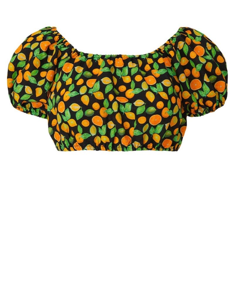 Vibrant Fruit-Patterned Off-Shoulder Crop Top - Image 2