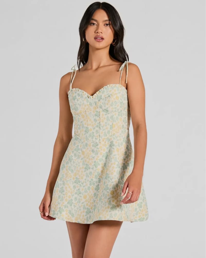 Yellow And Green Floral Mini Dress - Image 1