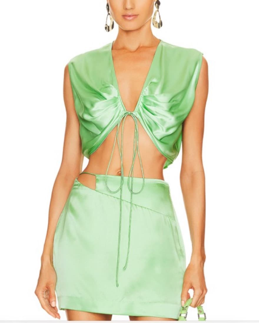 Drapped Crop Top And Skirt Set In Mint  - Image 1