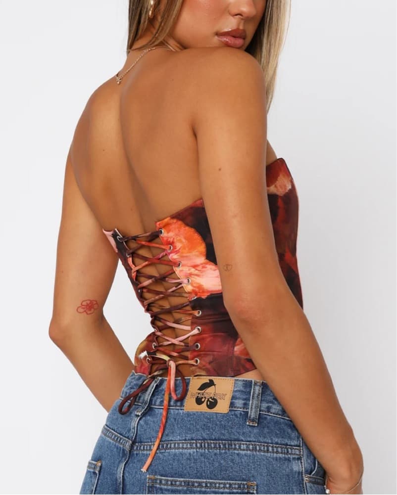 Red Floral Corset Top - Image 2