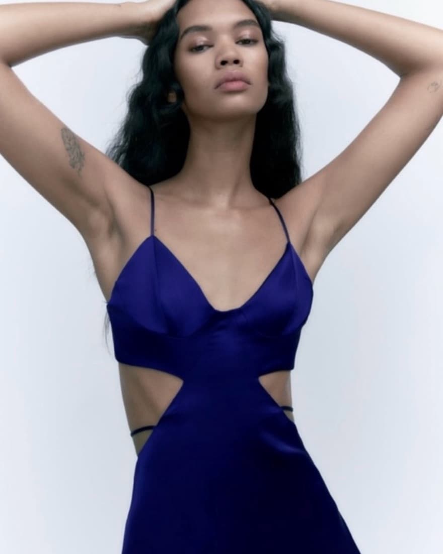blue satin cut-out zara dress - Image 2