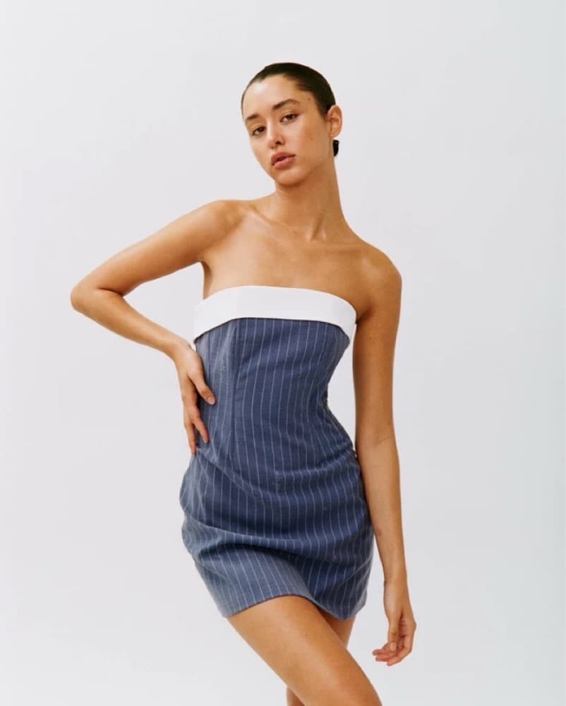 With Jean Pinstripe Mini Dress - Image 1