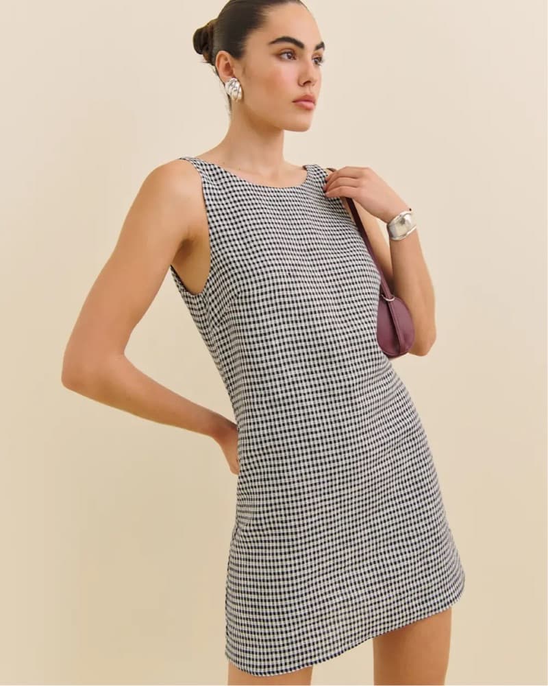 Chic Gingham Backless Mini Dress - Image 2