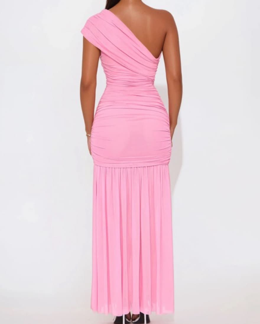 Alluring One-Shoulder Pink Maxi Gown - Image 2