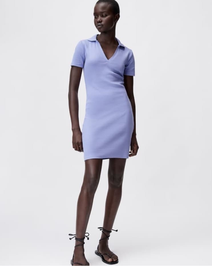 Lavender Ribbed Polo Mini Dress - Image 1