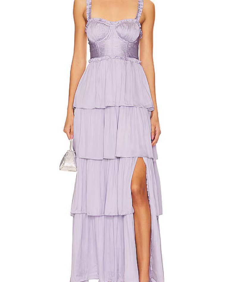 Lilac Lavender Silk Tiered Midi Dress - Image 2