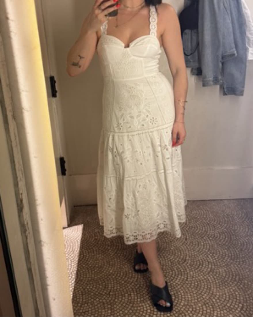 White  Richelieu Embroidery Dress - Image 1