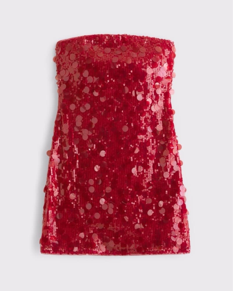 Red A&F Strapless Sequin Skort - Image 4