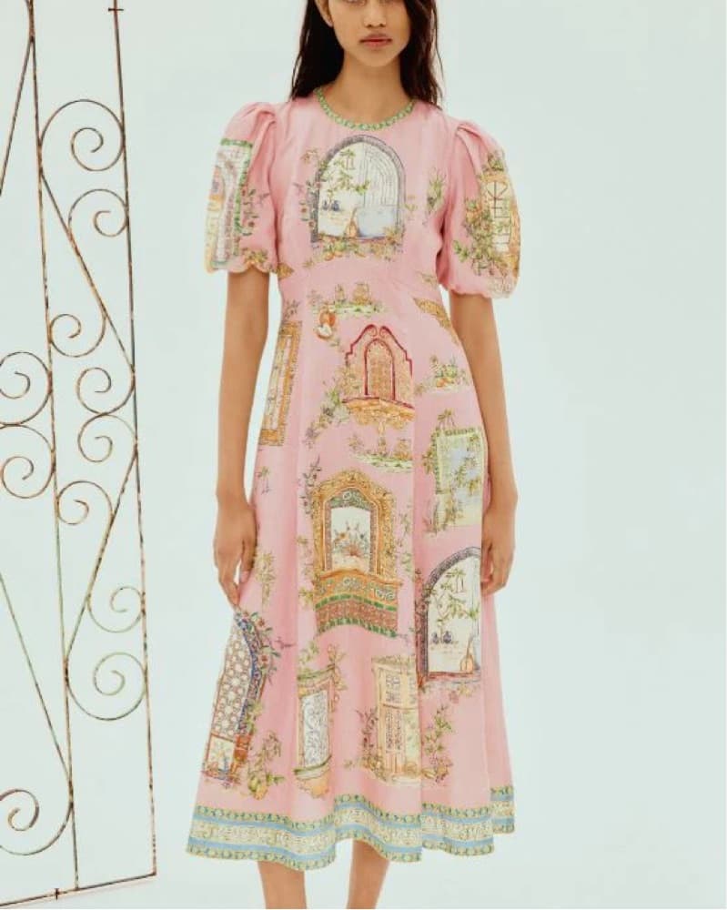 Alemais Printed LinenMidi Dress - Image 2