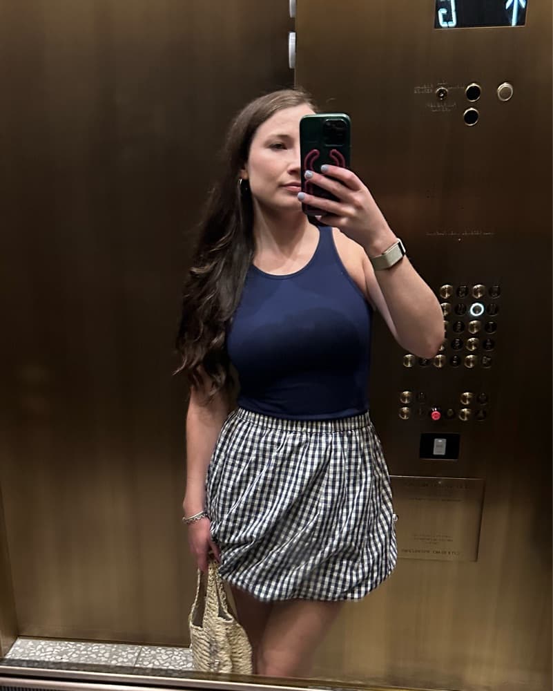 J.Crew Navy Blue Gingham Mini Skirt - Image 1