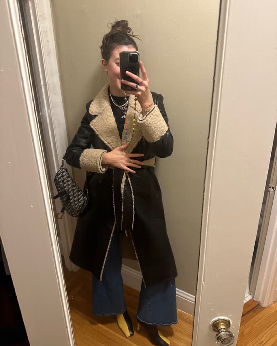 Faux Sheerling And Leather Coat - Image 2