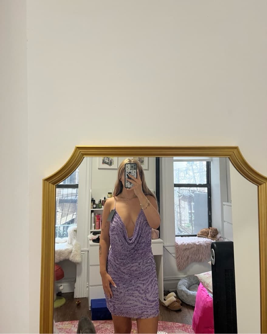 Retrofete Purple Sequin Tiger Mini Dress - Image 2