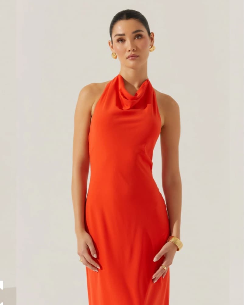 Red Dalisay Cowl Neck Halter Dress - Image 2
