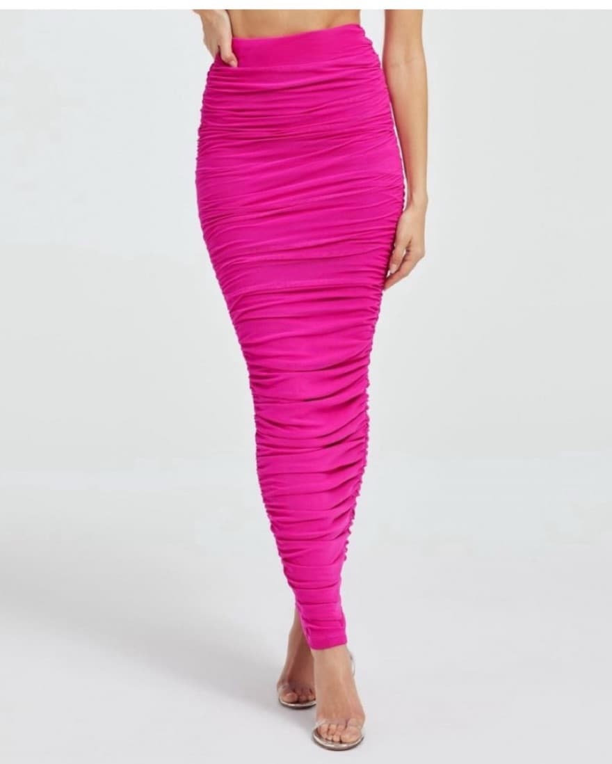 Good American Ruched Mesh Maxi Fuchsia S - Image 1