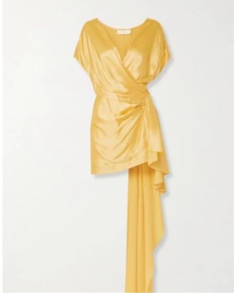 Radiant Satin Yellow Wrap Dress - Image 3