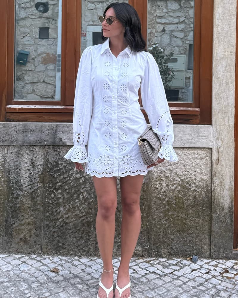 Revolve White Eyelet Detail Shirt Dress - Image 5