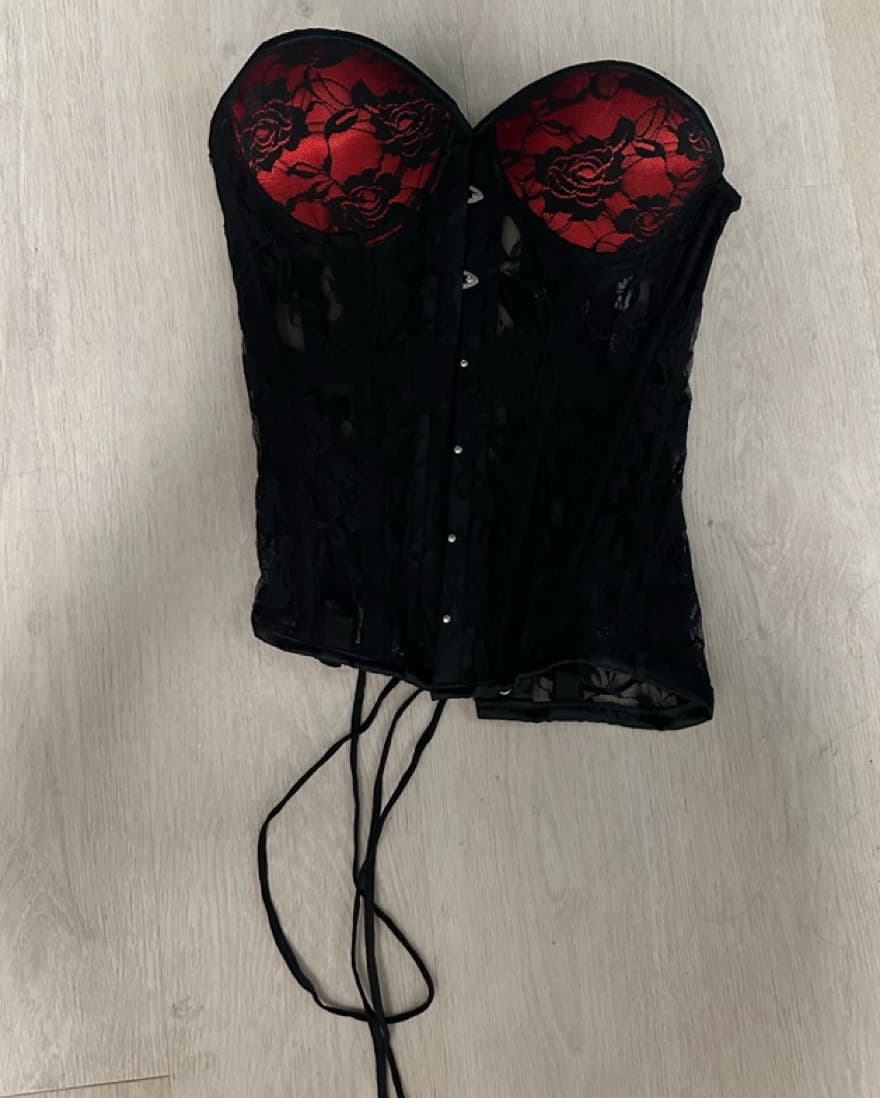 Red and black Lacey Corset   - Image 1