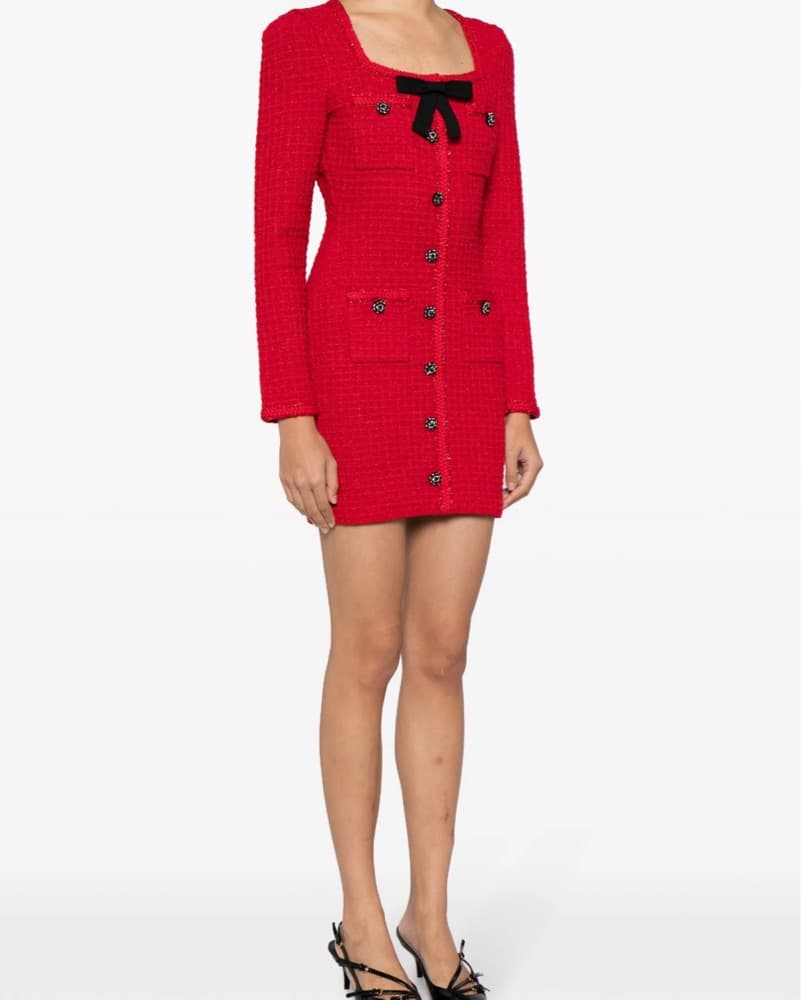 Self Portrait Bow Detailed Knit Dress - Image 1