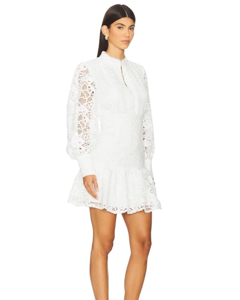 Bardot Lace-Trimmed White Dress - Image 5