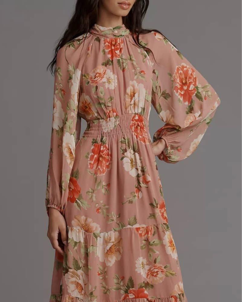 Elegant Floral Midi Dress - Image 1