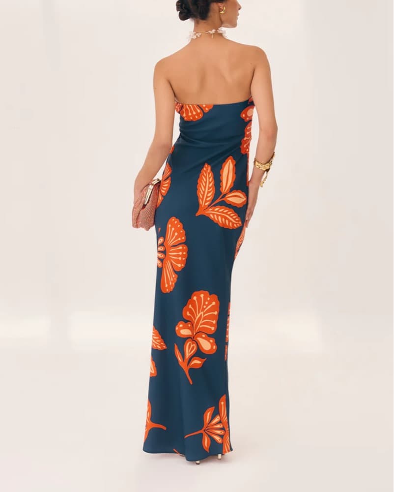 Tropical Floral Strapless Maxi Dress - Image 3