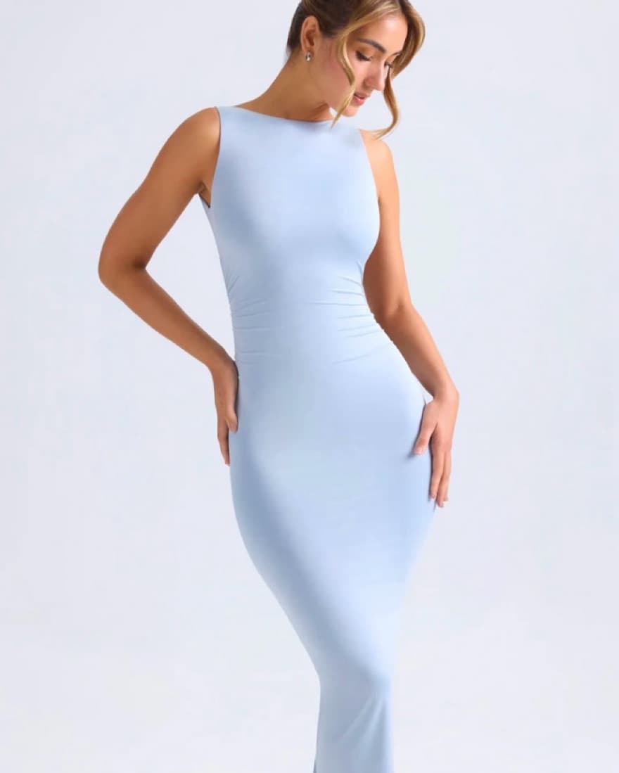Grainne Open Back Light Blue Midi Dress - Image 4