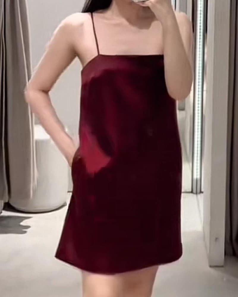  Burgundy Slip Mini Dress - Image 3