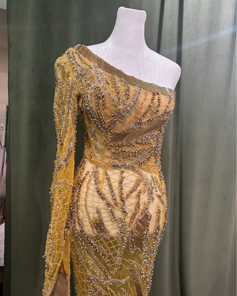 Exquisite Bejeweled One-Shoulder Gown - Image 4