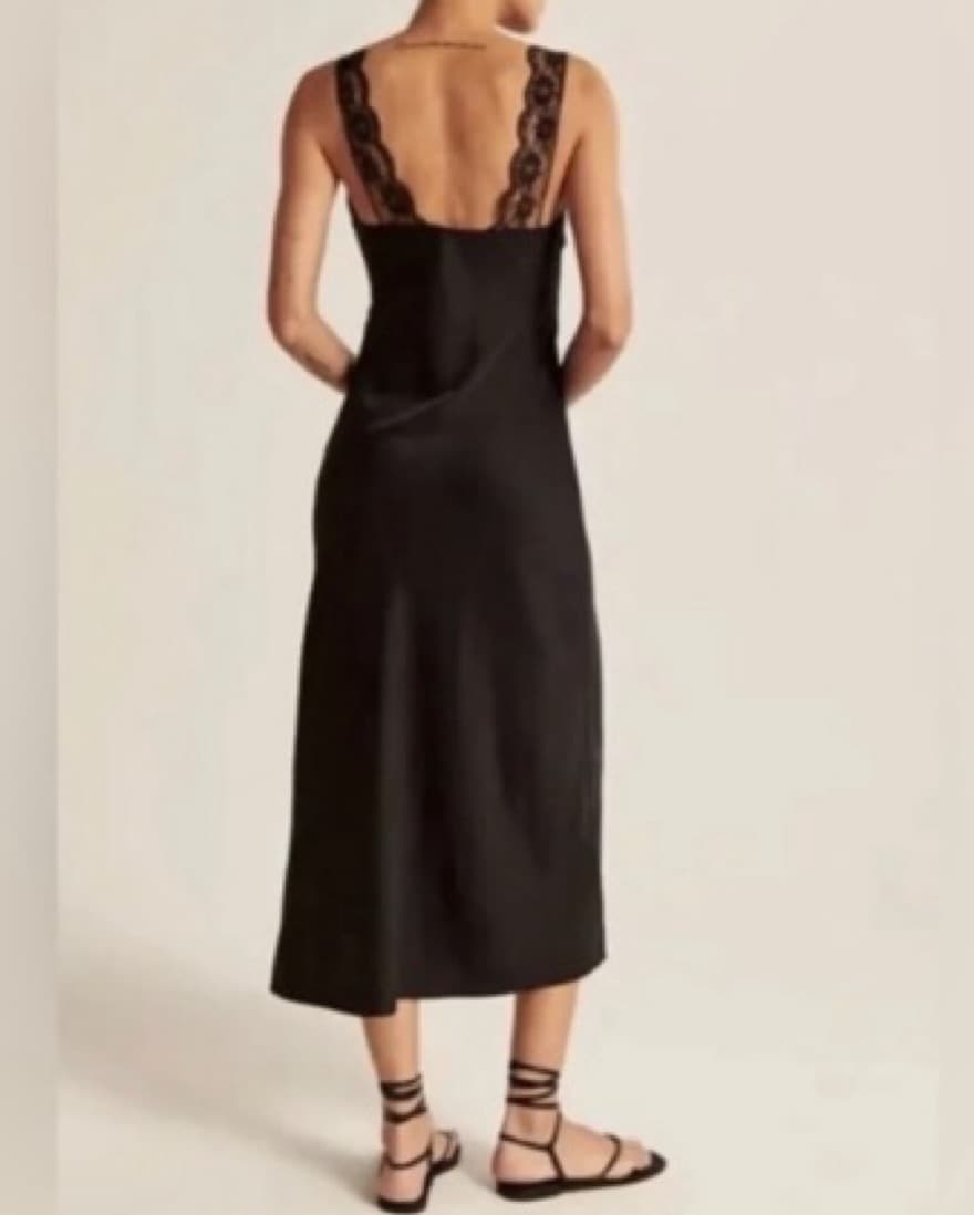 Black Satin Slip Dress - Image 2