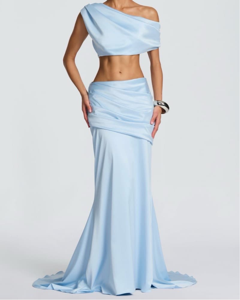 Babyboo One-Shoulder Satin Skirt Set - Image 1