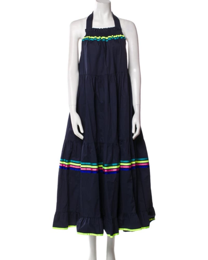 Mira Mikati Navy Blue Tiered Maxi Dress - Image 1