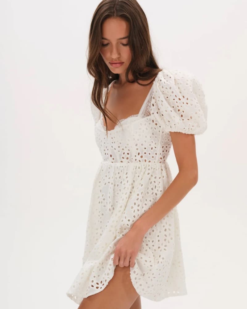 White Eyelet Mini Dress - Image 1