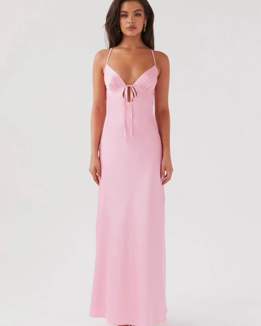 Peppermayo Pink Satin Maxi Dress - Image 1