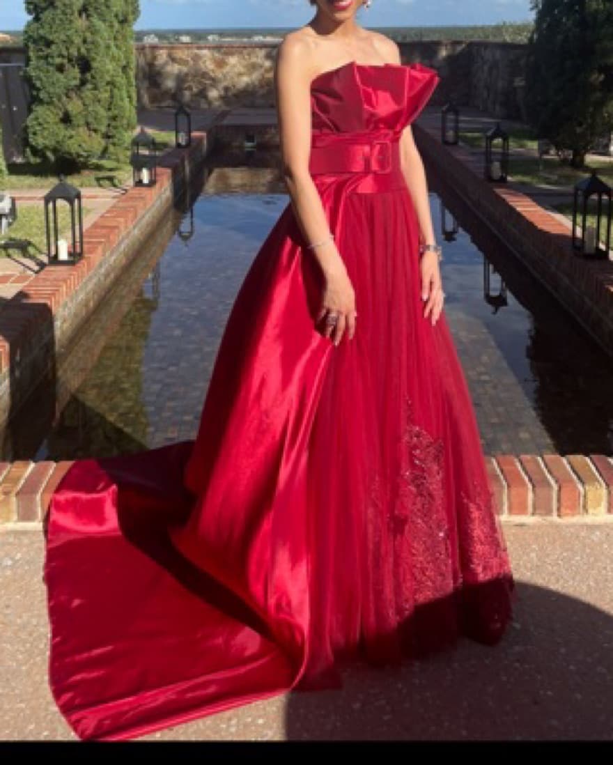  formal red gown w belt + train - Image 2