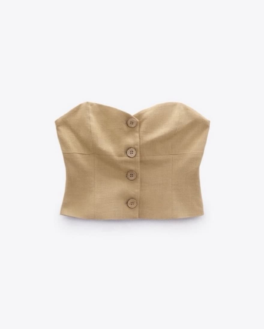 Linen Strapless Button Top - Image 2