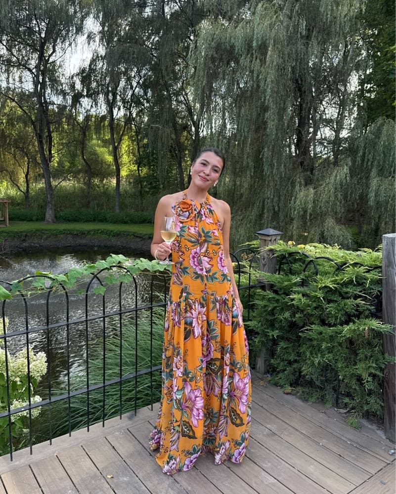 Vibrant Floral Wedding Guest Dress - Image 1