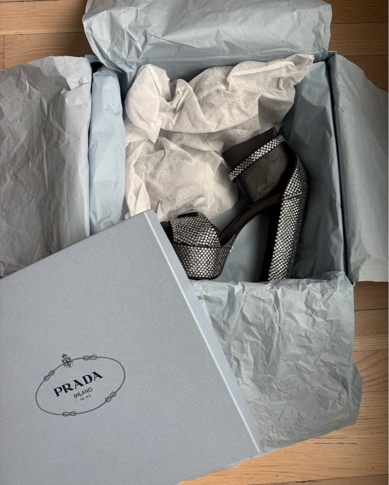 Prada Black Satin Embellished Heels 38.5 - Image 4