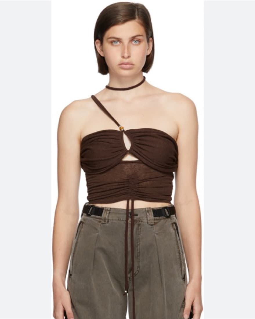 Hyein Seo SENSE Brown Shirring Top - Image 1