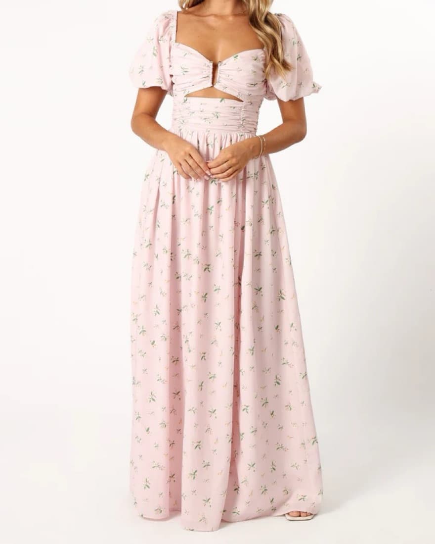 Puff Sleeve Pink Floral Maxi Dress - Image 3