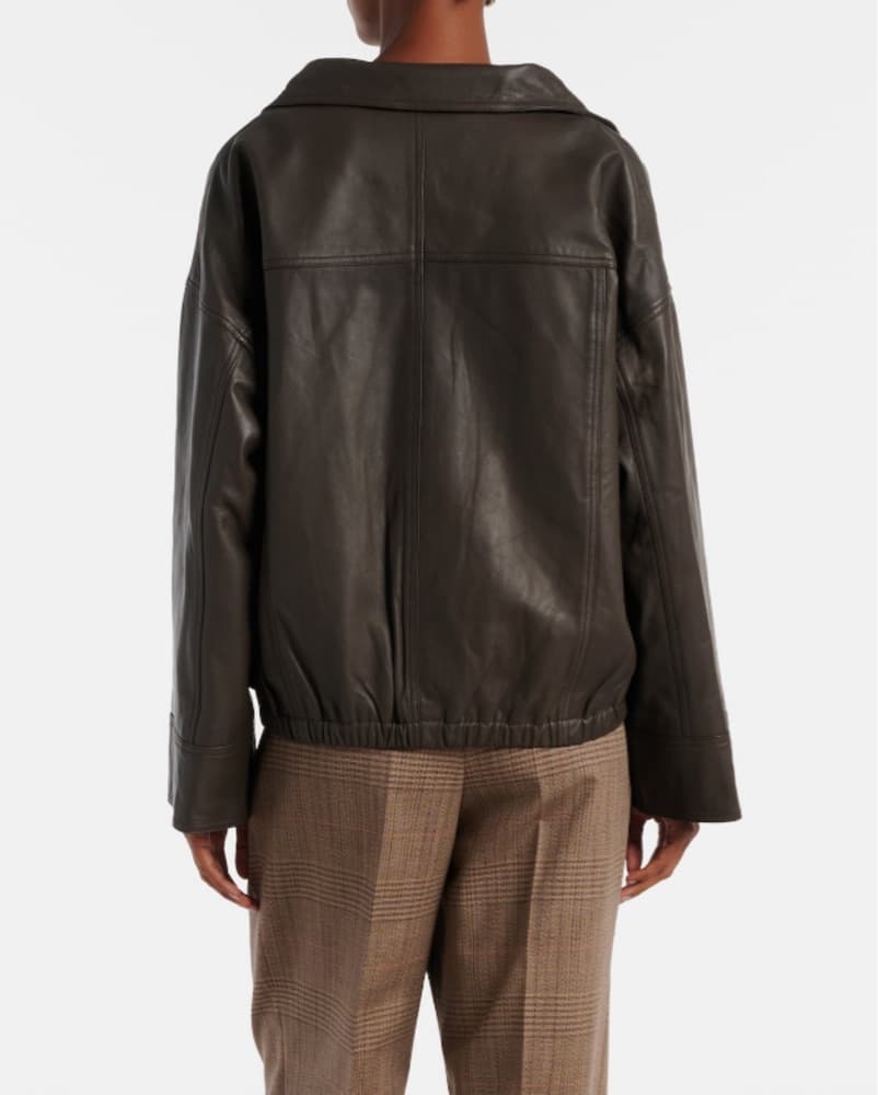 Róhe Brown Leather Bomber Jacket - Image 2