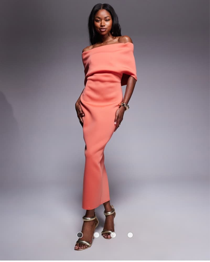 Vibrant Coral Off-Shoulder Maxi Dress - Image 1