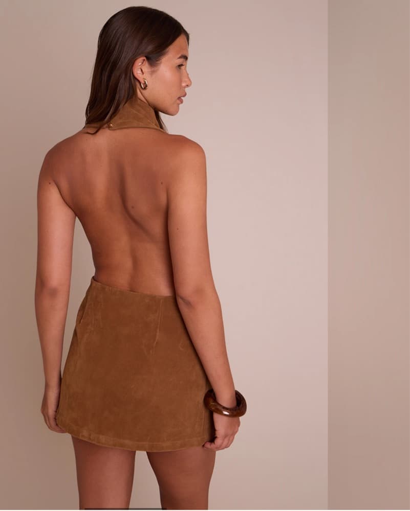 PLT Camel Suede Halterneck Dress - Image 3
