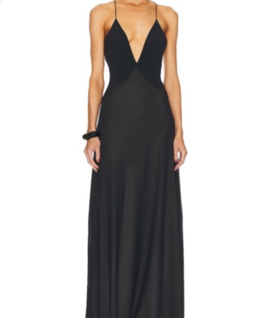 Helsa Sheer Deep V Long Slip Dress  - Image 3