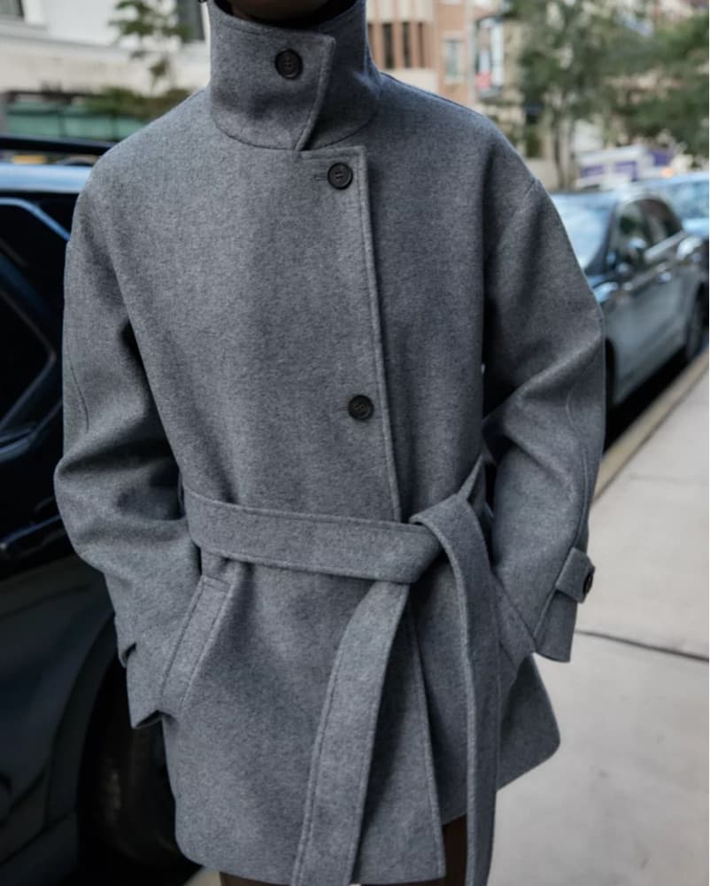 Gray Belted Coat Short - Image 3